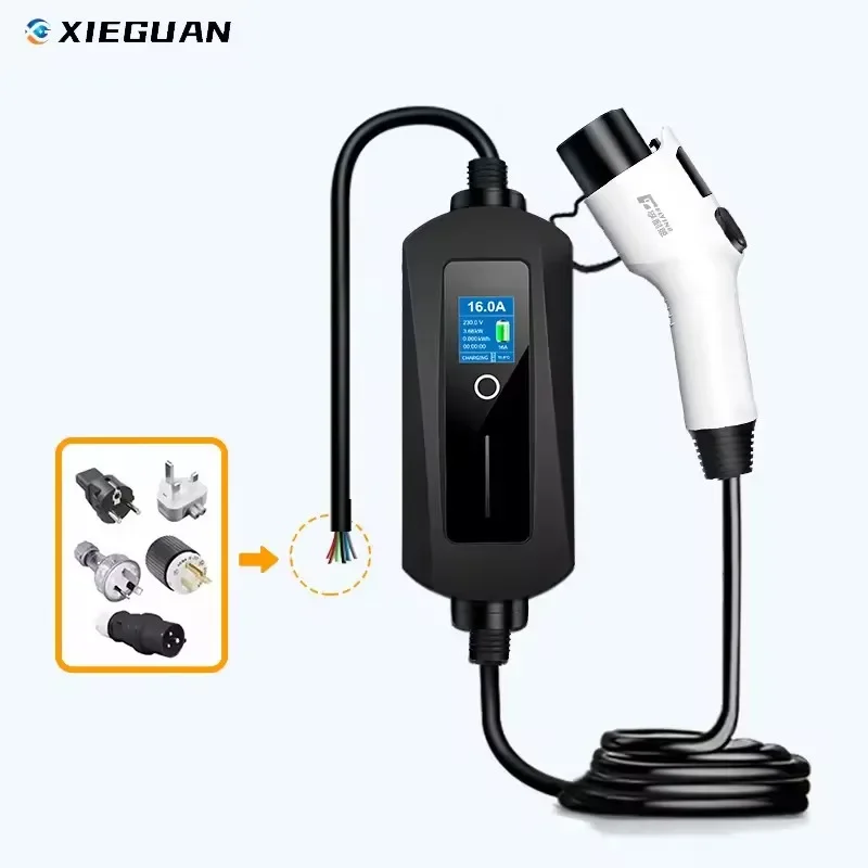 Electric Charging Portable Power Station 7kw 3.5kw 32a 16a Customised Plugs The Screen Shows The New Energy Vehicle Charging