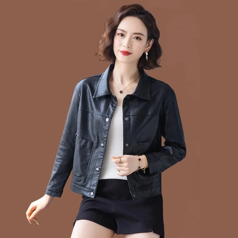 Jaqueta de couro feminina estilo curto 2025 primavera e outono nova versão coreana moda casual versátil pequena jaqueta pu topo