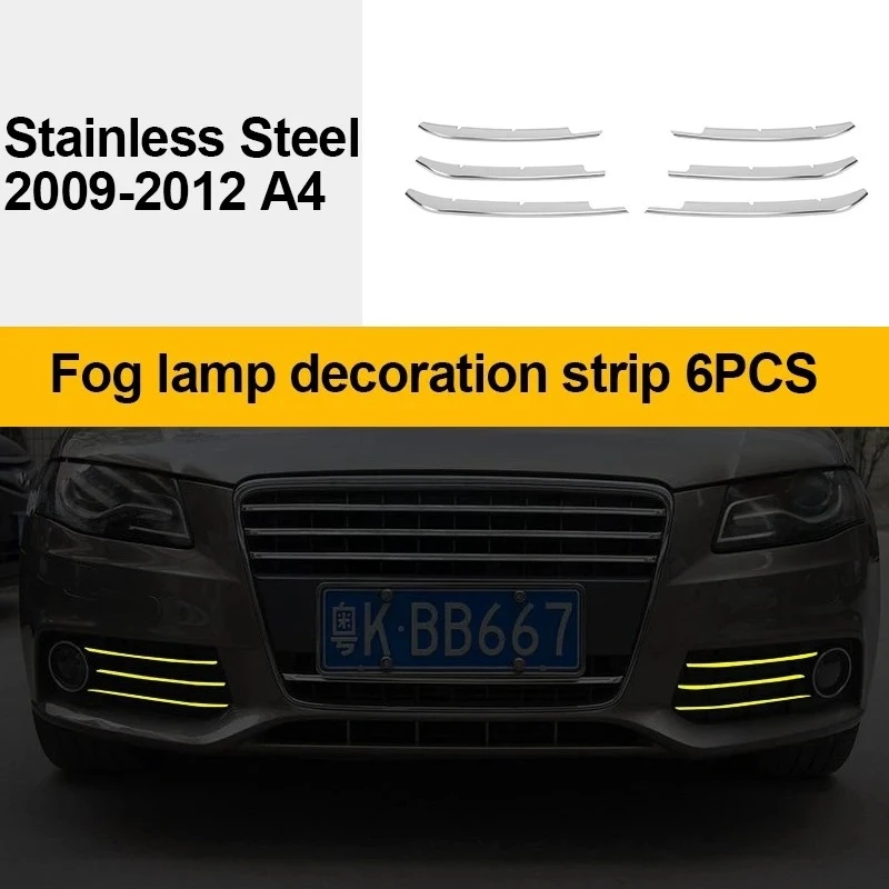

For Audi A4 B8 2009-2012 Car Front Fog Lamp Grille Grid Decorative Cover Trim Stainles Steel Grill Decal Strips Exterior Molding