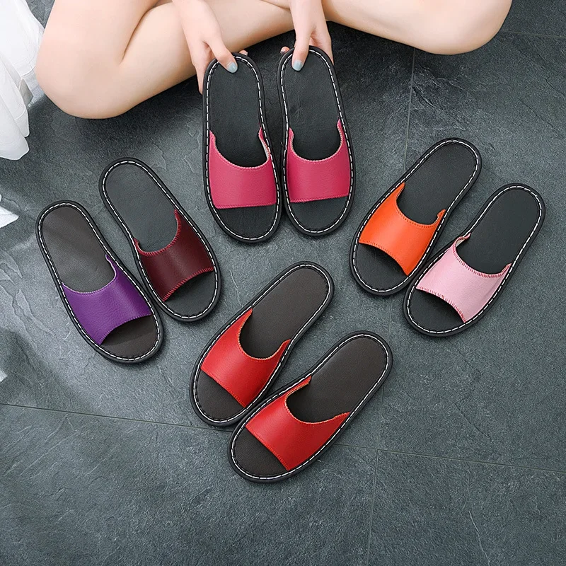 Summer Leather Home Slippers Women Simple Couple Shoes Soft Bottom Sandals Non-Slip Bathroom Slides Indoor Men Slippers