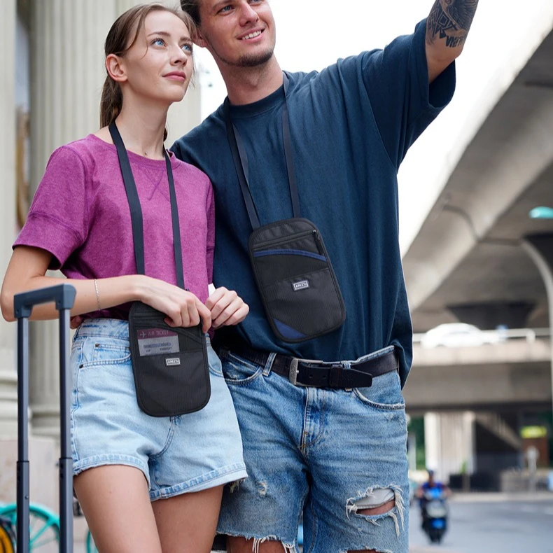 Nylon ultra-light anti-theft card holder, passport holder, protective case, document storage bag, neck-hanging crossbody bag