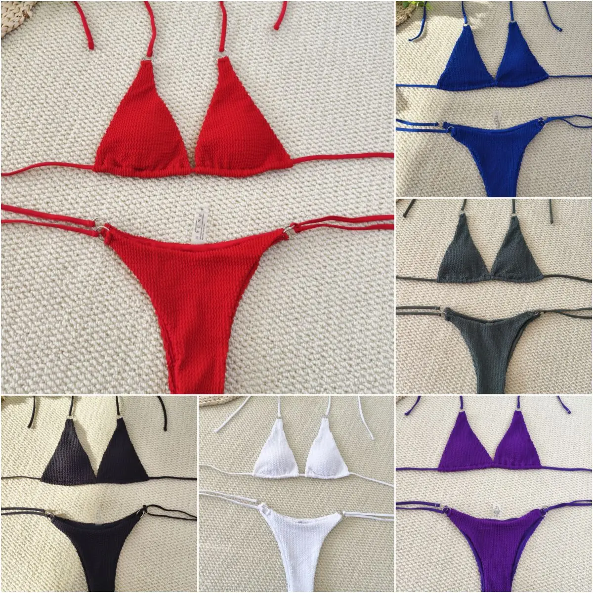 

2025 new striped print drawstring lace-up halter neck bikini split swimsuit