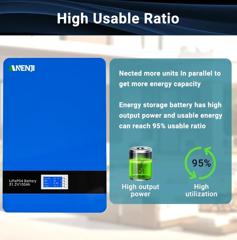 بطارية LiFePo4 51.2 فولت 100AH/200AH حزمة بطارية 5KWH 10KWH مثبتة على الحائط LiFePO4 فوسفات BMS 16S1P 16S2P 51.2 فولت تخزين الطاقة