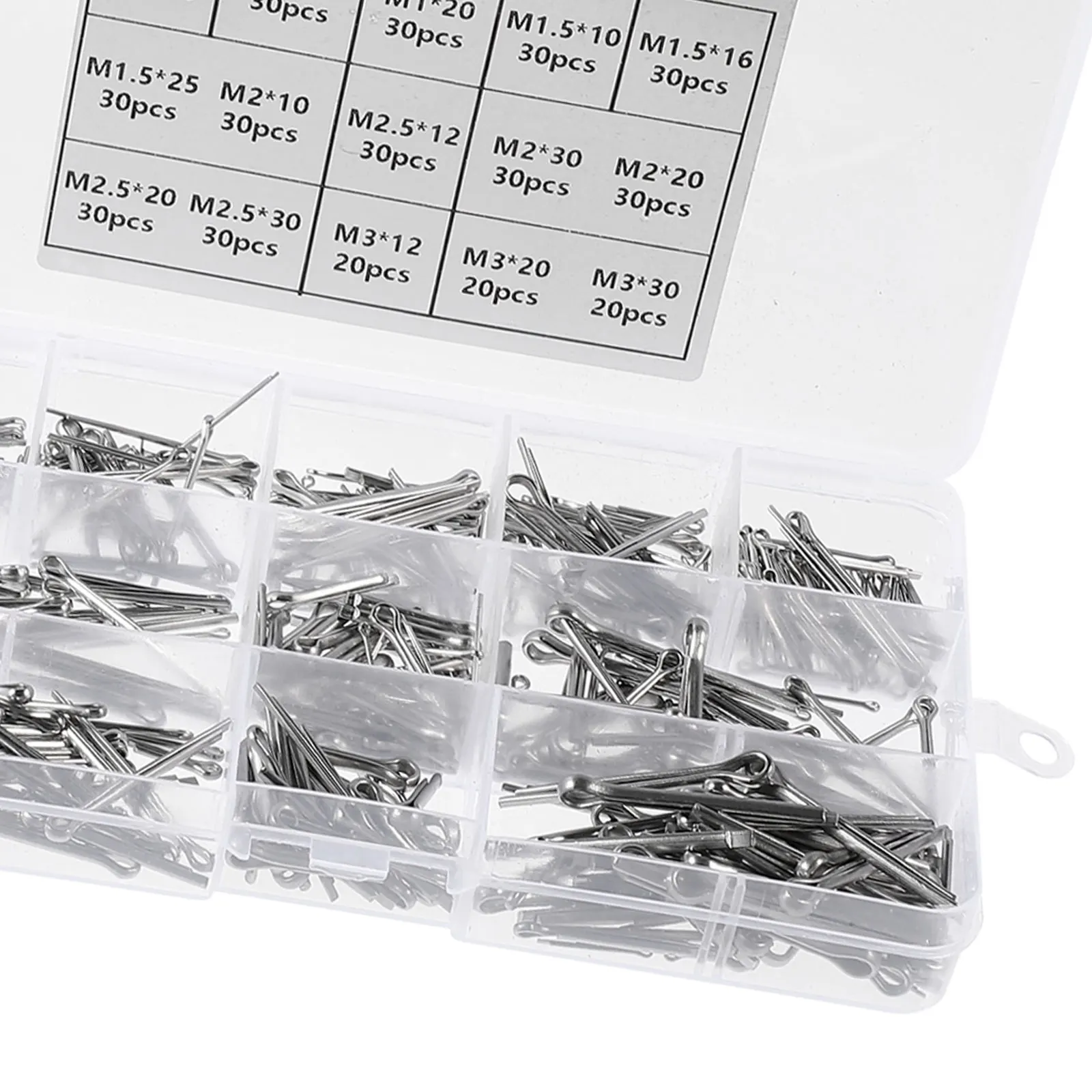 

420 pcs Cotter Pin Set Stainless Steel Opening Heavy Duty Split Fastener Clips Industrial Assortment 304 Drift Storage Case