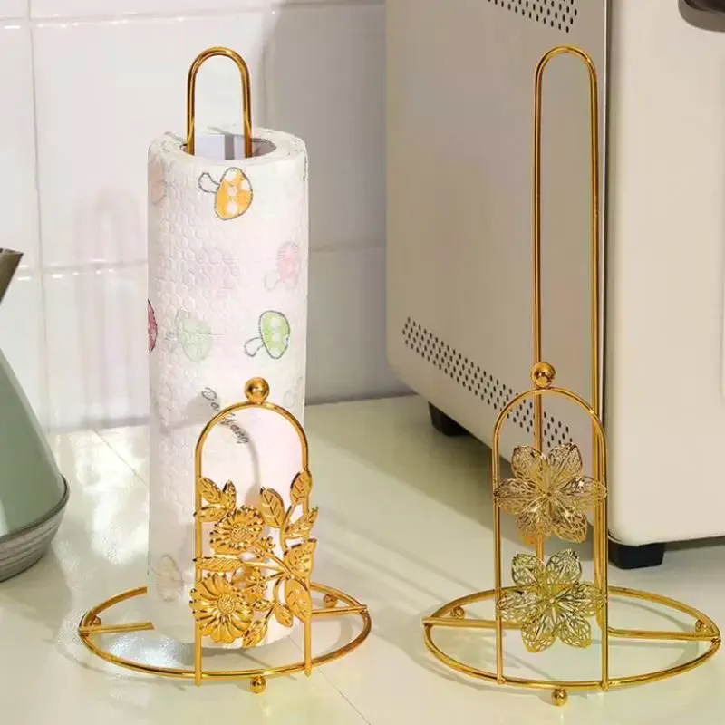 /TPz/Iron Tree Paper Towel Gold Free Standing Roll Paper Holder Towel One-handed Tear Decorative Tissue Stand Kitchen Retro