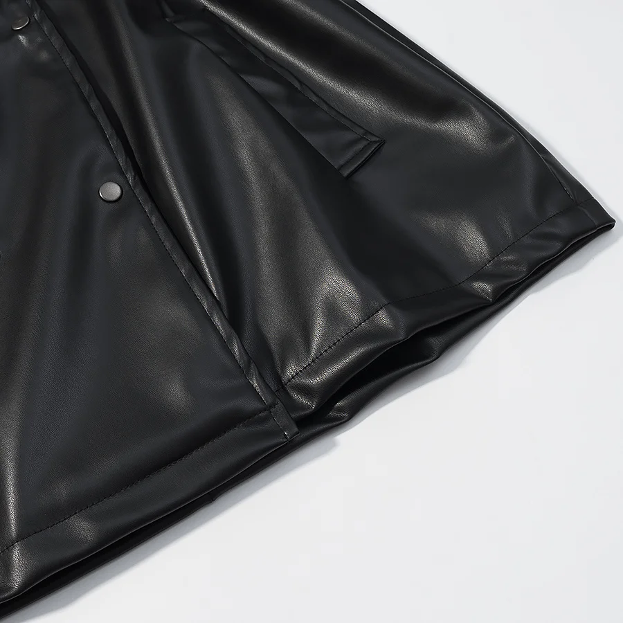 سترة واقية من الجلد المقلد جديدة لخريف وشتاء أوروبا وأمريكا على الموضة للسيدات لعام 2025 معطف خصر مزدوج الصدر ملابس خارجية #5