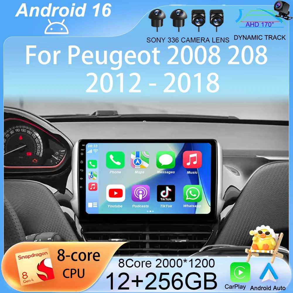 

Android 16 Carplay Car Radio Video For Peugeot 2008 208 2012-2018 Multimedia Player GPS Navigation Autoradio Stereo 2 Din DVD BT
