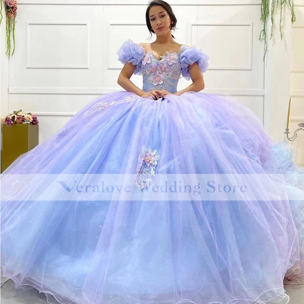 블루 라일락 볼 가운 Quinceanera 드레스 2022 오프 어깨 스위트 16 드레스 vestidos 드 quinceaneras 맞춤 제작