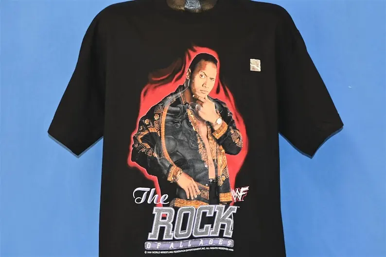 Y2K WWF Dwayne Johnson The Rock of All Ages Wrestling Deadstock t-shirt Large