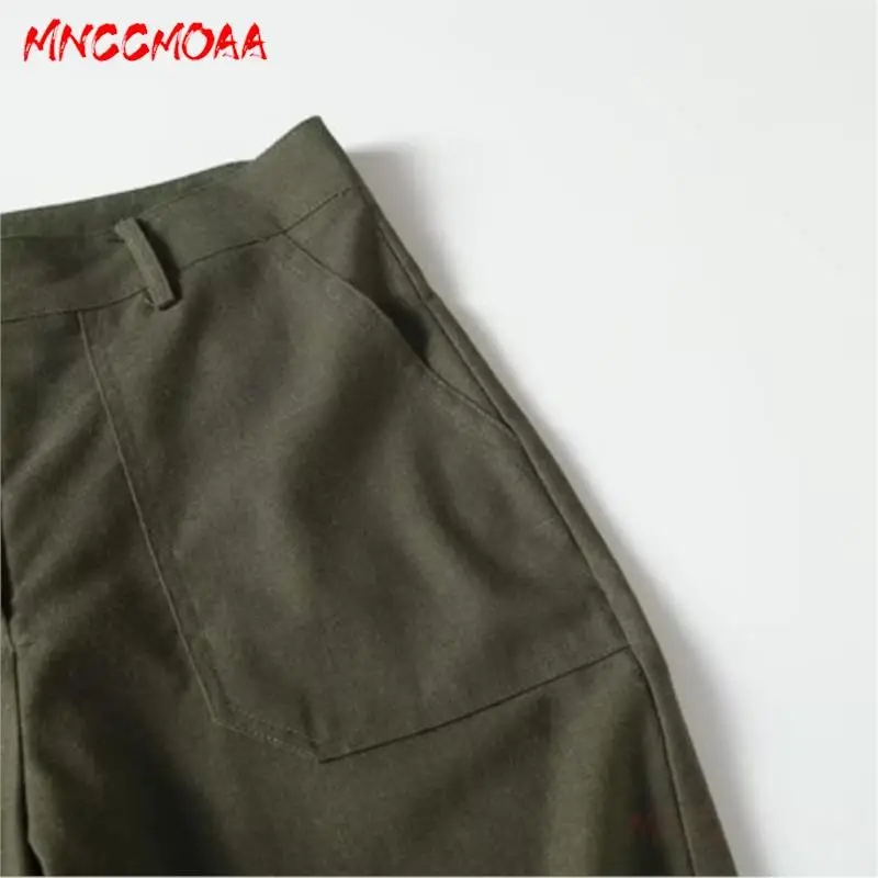 MNCCMOAA-Calça feminina de bolso largo, monocromática, calça casual de cintura alta, moda feminina, primavera, outono, 2024