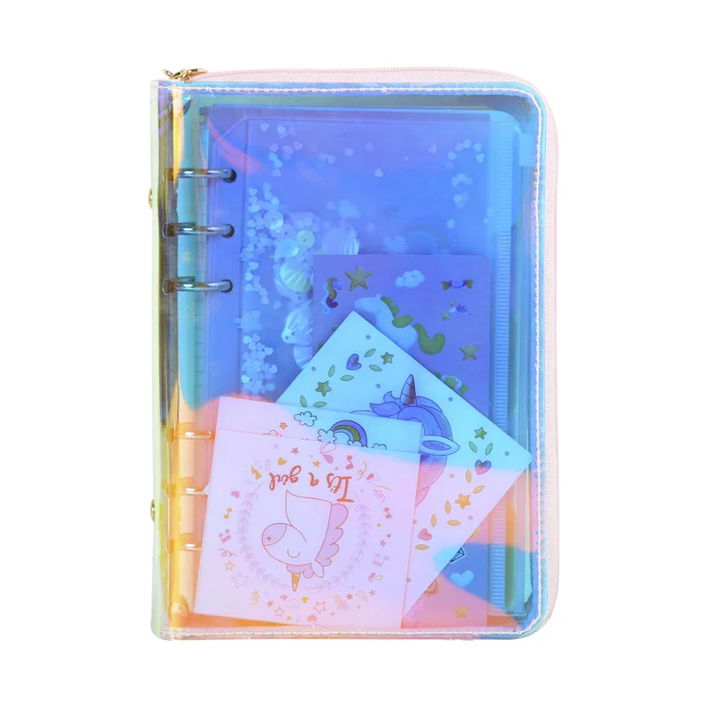 A6 Colorful Zip Bag Laser Loose Leaf Binder Notebook Inner Core Cover Note Book Planner Office Stationery Supplies