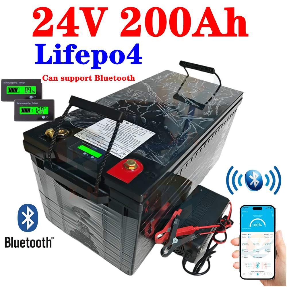 Batteria al litio 24V 200AH lifepo4 con APP bluetooth BMS per Inverter da 2000W Solar RV golf cart alimentazione di backup + car