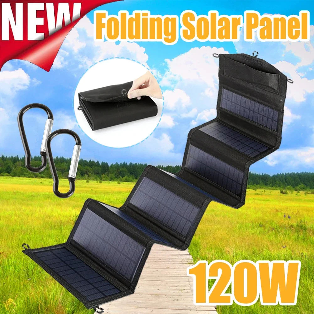 NEW 120W Folding Solar Panels Cell 5V USB Portable Solar Smartphone Battery Charger for Outdoor Tourism Camping Hiking Power