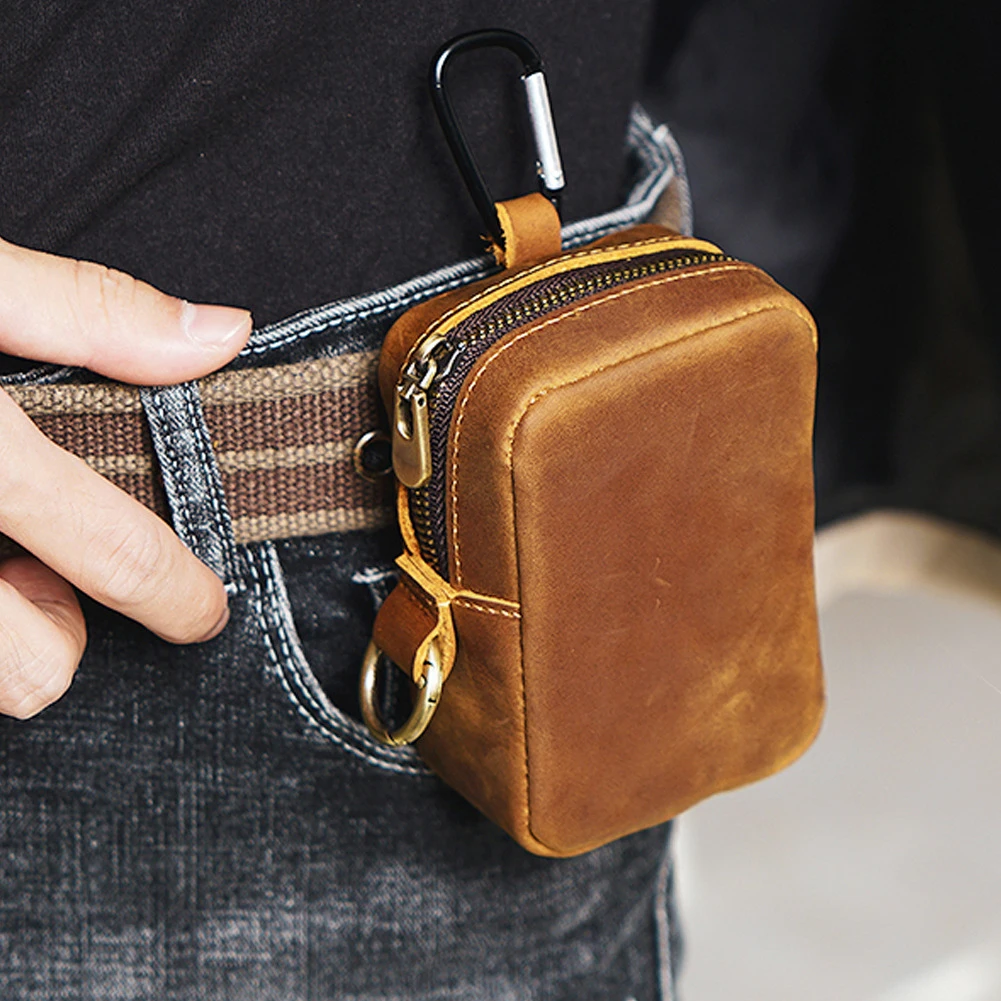 Horse Leather Outdoor Sports Belt Waist Bag Zipper Organizer Coins Keys Purse Genuine Leather Cases