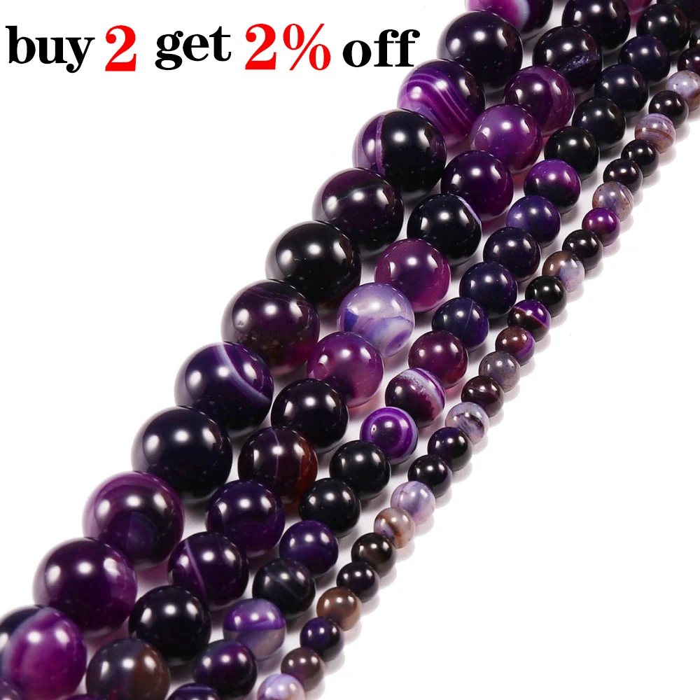 1 Strand/Lot Natural Purple Banded Chalcedony Natural Stone Round Beads For Jewelry Making DIY Bracelet Necklace 4 6 8 10 12 mm