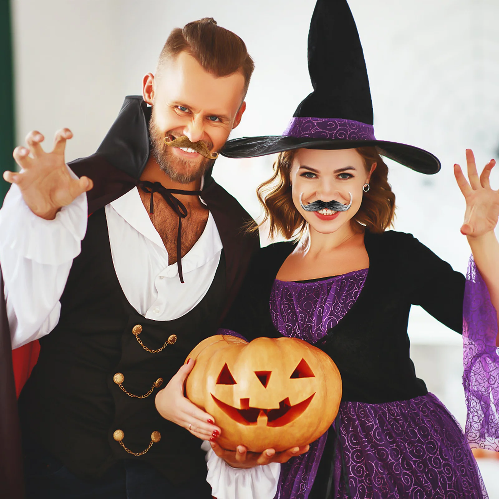 2 pçs adorável bigodes falsos para festa diversão barba traje acessório auto adesivo simulação design ornamento criativo masculino