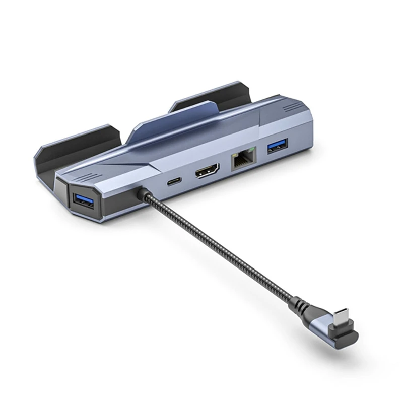 6 in 1 USB C Hub USB C Docking Station to -Compatible 4K60hz RJ45 PD100W Dock USB 3.0 HUB Aluminum Alloy Extended-ABVP