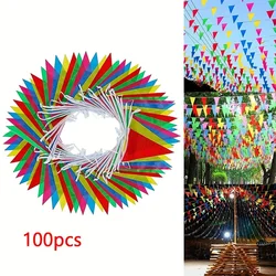 50M Multicolored Triangle Flags Bunting Party Banner Pennant Festival Outdoor Decor For Home Garden Wedding Shop Street Decor