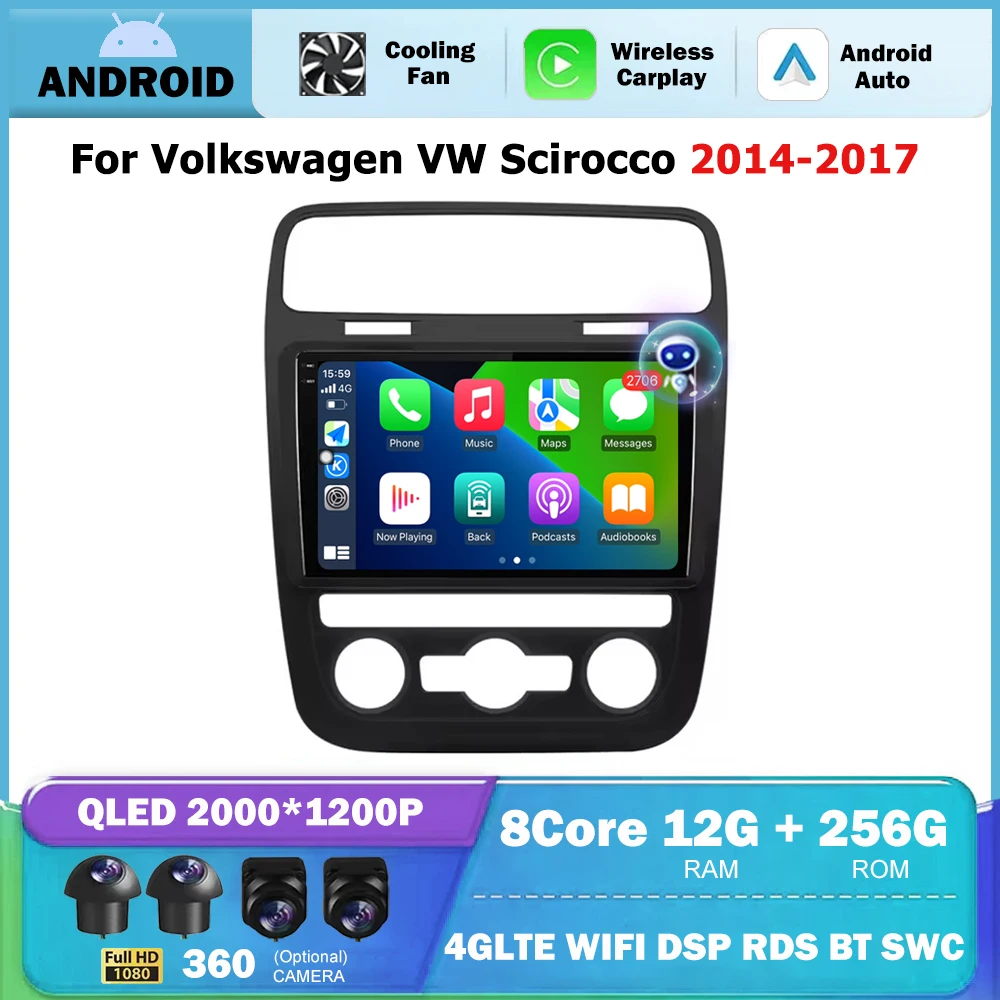 

Автомобильный радиоприемник GPS, мультимедийный видеоплеер, инструменты для Volkswagen VW Scirocco 2014-2017, Android Auto Carplay, головное устройство 4G WIFI BT DSP