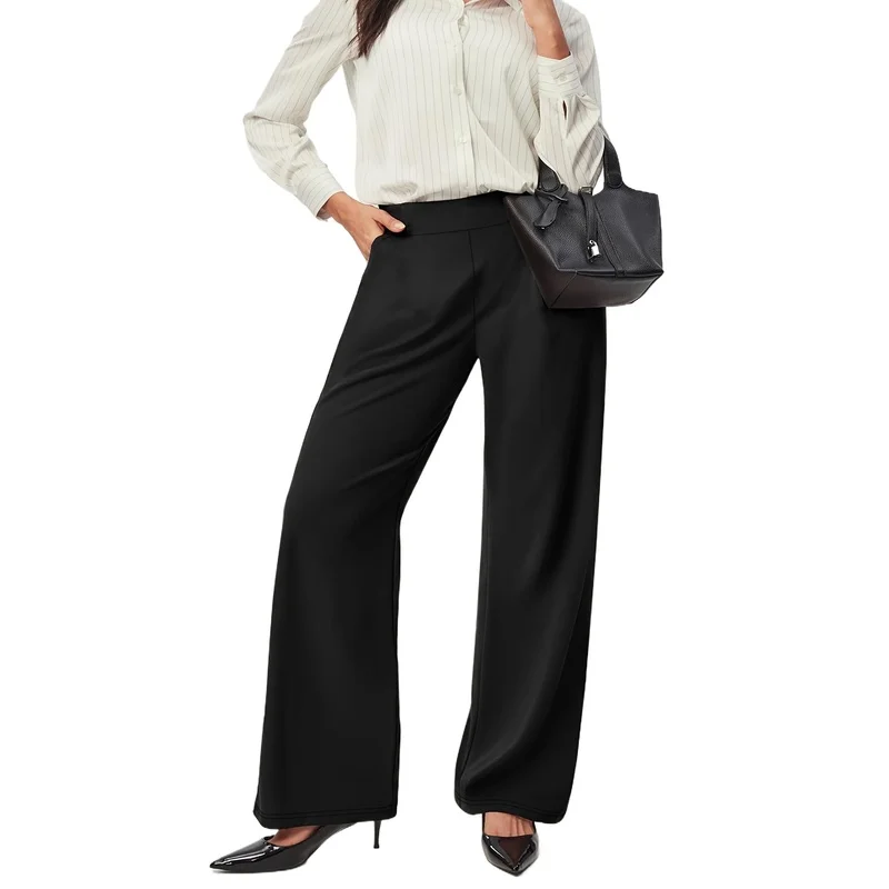 2025 moda calças de perna reta mulheres cintura regular elástico emagrecimento preto diário escritório respirável