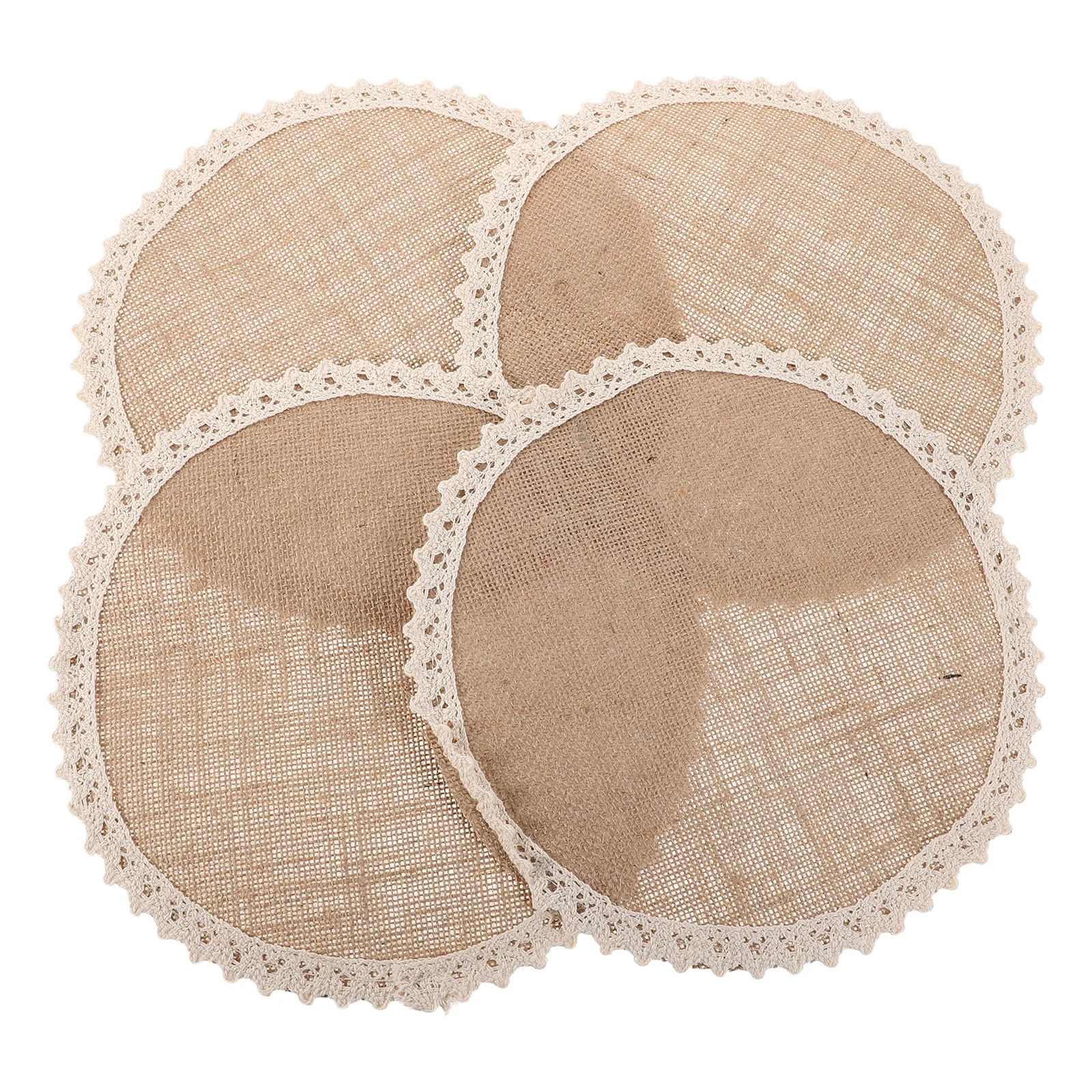

4pcs Farmhouse Round Placemats Vintage Linen Set Rustic Lace Trimmed Table Mats Heat Resistant Anti-Slip Washable For Dinner