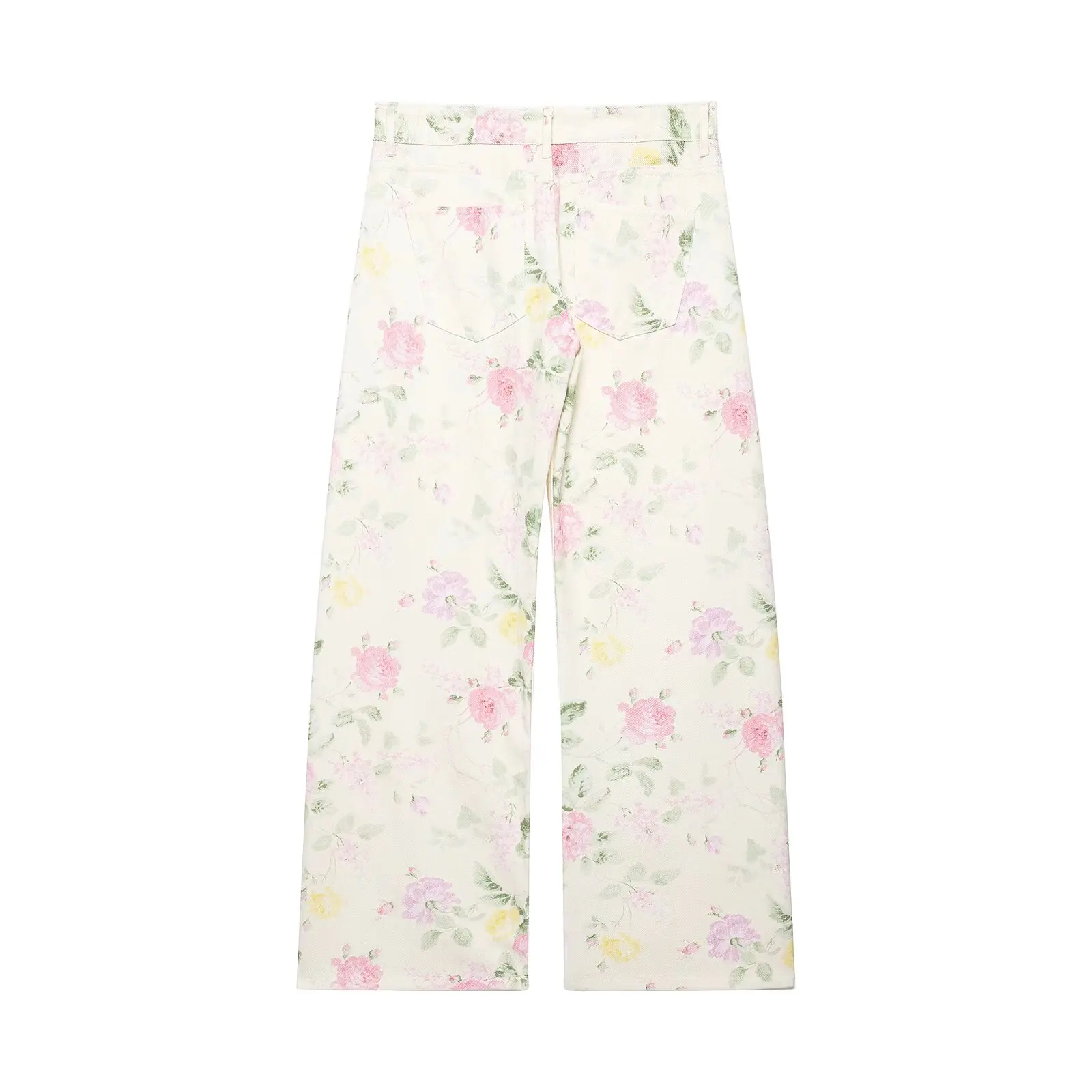KONDALA Women Floral Denim Long Pants New 2026 Summer Trendy High Street Wide-Leg Pants Holiday Elegant Chic Low Waist Trousers