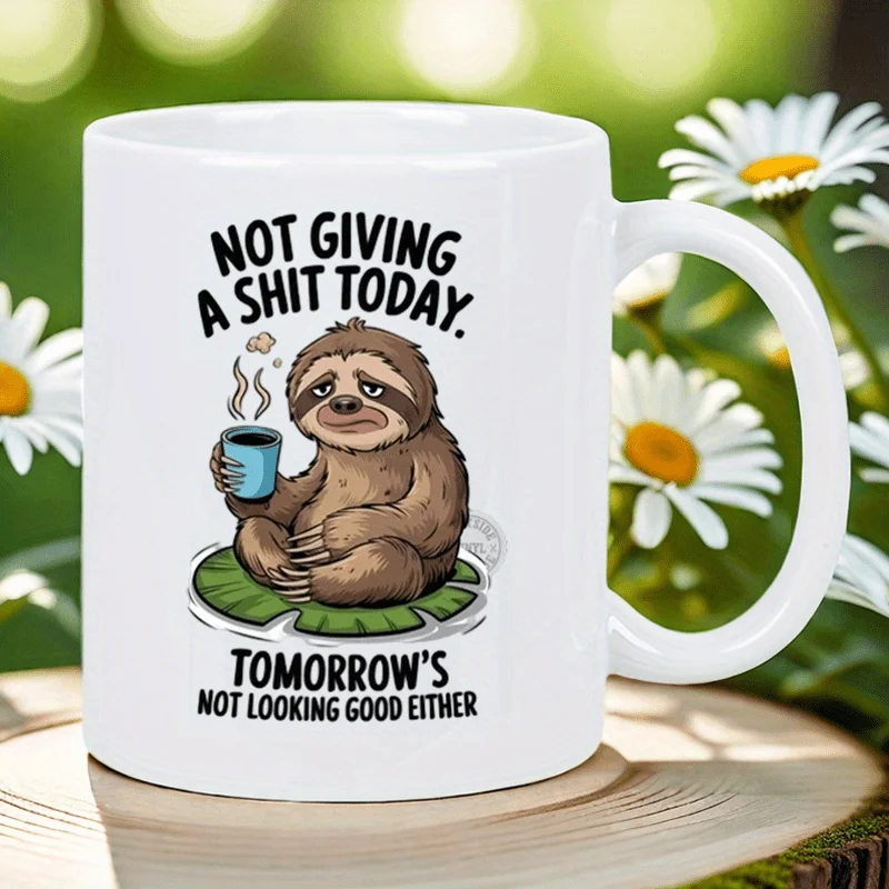 Mug à café drôle « Je m'en fiche aujourd'hui » - Tasse de bureau sarcastique avec motif paresseux, mug en céramique de 11 oz pour la maison, le travail, les voyages