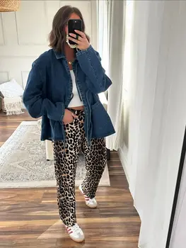 Zifts 2024ใหม่ซิปเอวยางยืดมีซิปพิมพ์ลายเสือดาววินเทจสำหรับผู้หญิงกางเกงผู้ชายขาสามส่วน P6215ลำลองสำหรับผู้หญิงกางเกงขายาวเข้ารูป