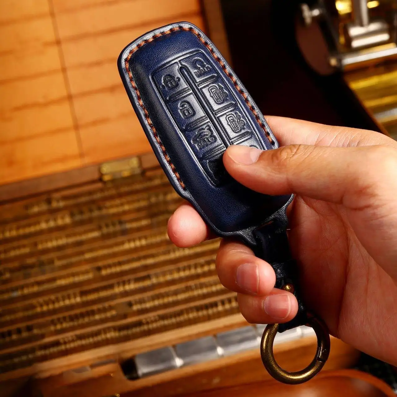 Luxury Car Key Case Cover Fob Protector Leather Keychain Holder Accessories for Hyundai Genesis 8 Button G80 Gv70 Gv80 Gv90 Bag