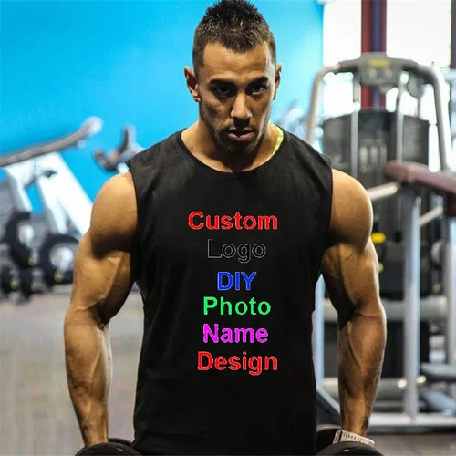 Camiseta sin mangas de algodón para hombre con logotipo de marca personalizado, camiseta sin mangas para culturismo, chaleco de Fitness, ropa de entrenamiento