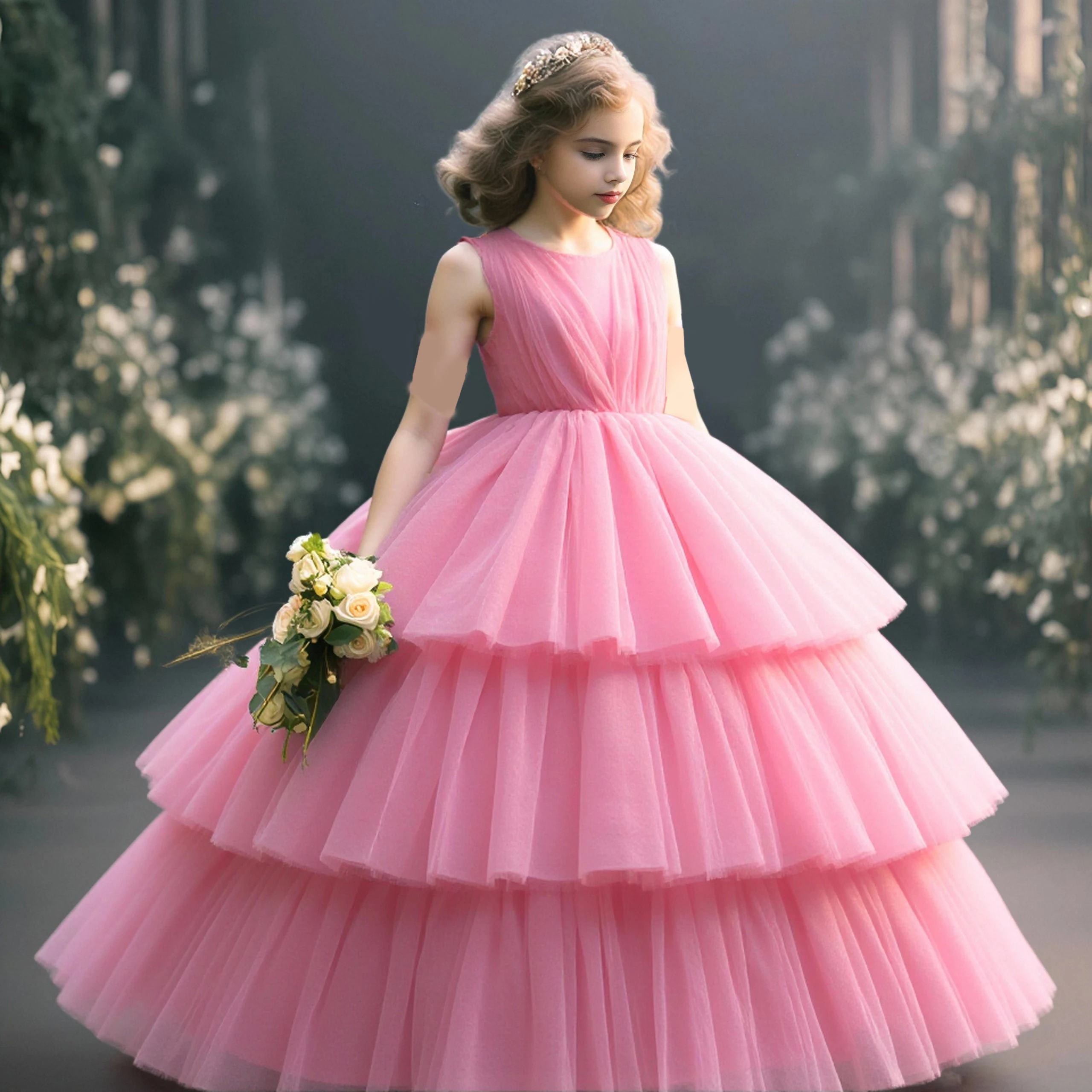 

Elegant White Bridesmaids Girls Dress Tulle Princess First Communion Party Dresses for Girl Birthday Evening Christmas Prom Gown