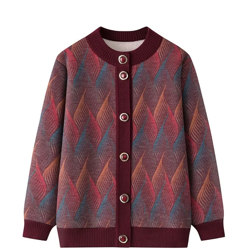 Middle-aged Elderly Women's Coats Grandmas Plus Velvet Thickened Warm Sweater Tops Autumn Winter Fashionable