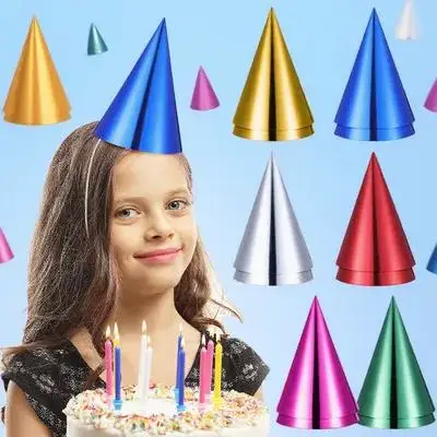

Foil Party Hats 12pcs Bright Colored Cone Caps Birthday Celebration Decor for Adults Party Favors Carnival Event Supplies