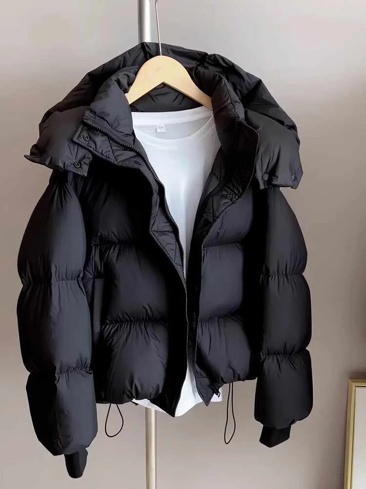 

Зимняя женская черная хлопковая куртка, новое однотонное короткое стильное простое универсальное свободное повседневное толстое пальто, топы S225