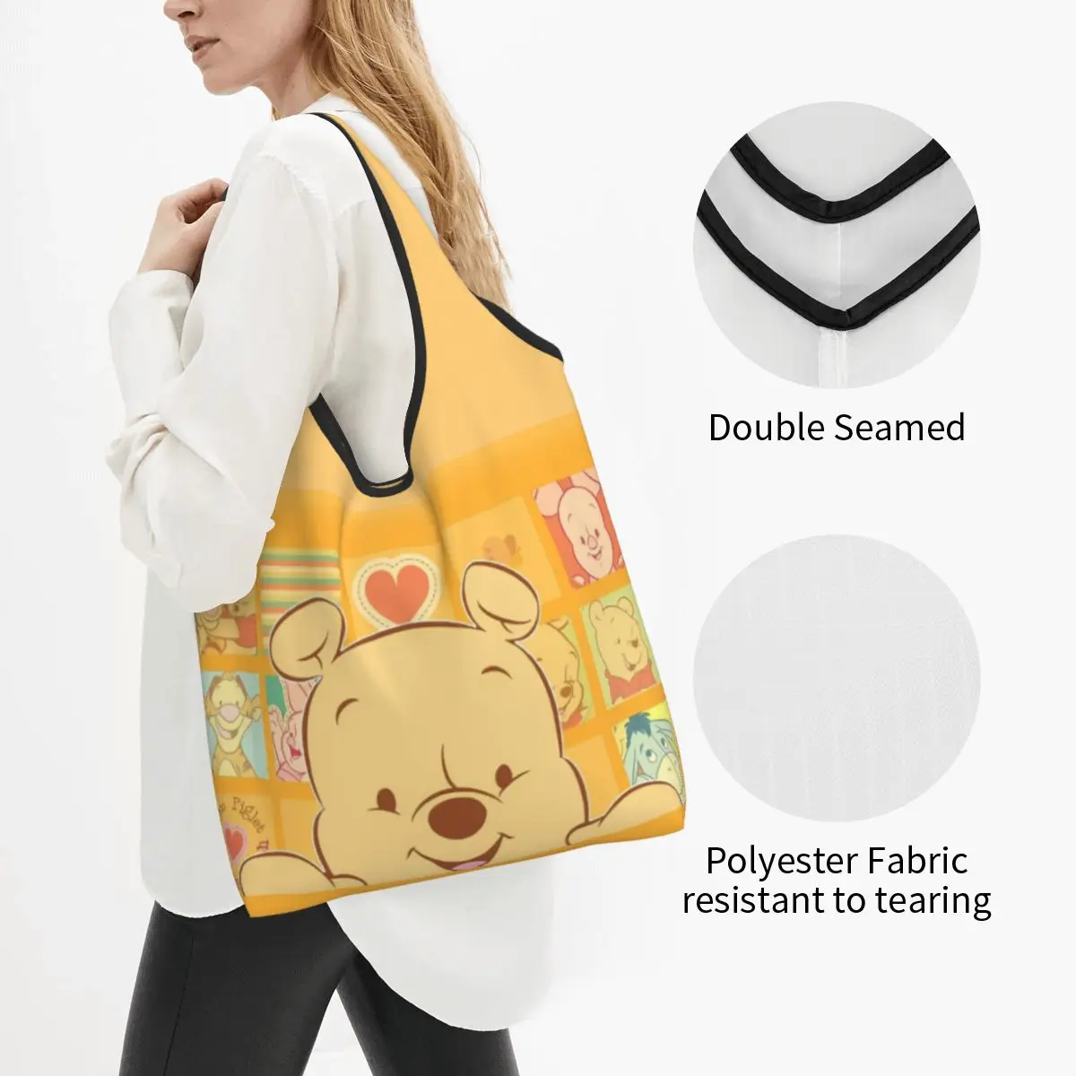 Grandi borse della spesa riutilizzabili Winnie Pooh carine riciclano la borsa della spesa pieghevole lavabile con custodia