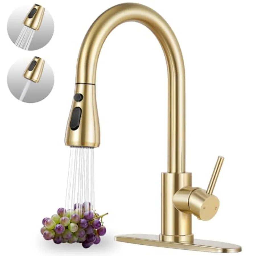 

Kitchen Faucet with Pull Down Sprayer, Brushed Gold Kitchen Sink Faucet for RV, Laundry, Bar, Farmhouse, High Arc Stainless Ste