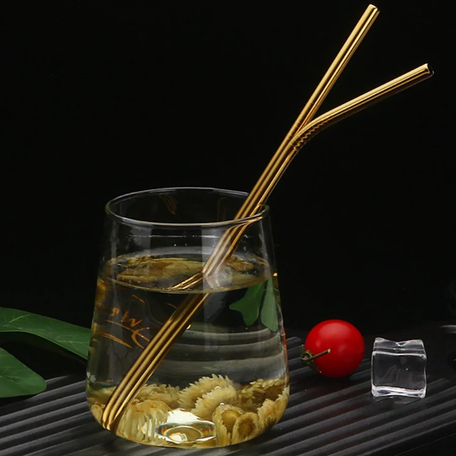 4pcs reusable gold straws milk tea juice coffee environmentally friendly drinking tubes for restaurants coffee shops home use