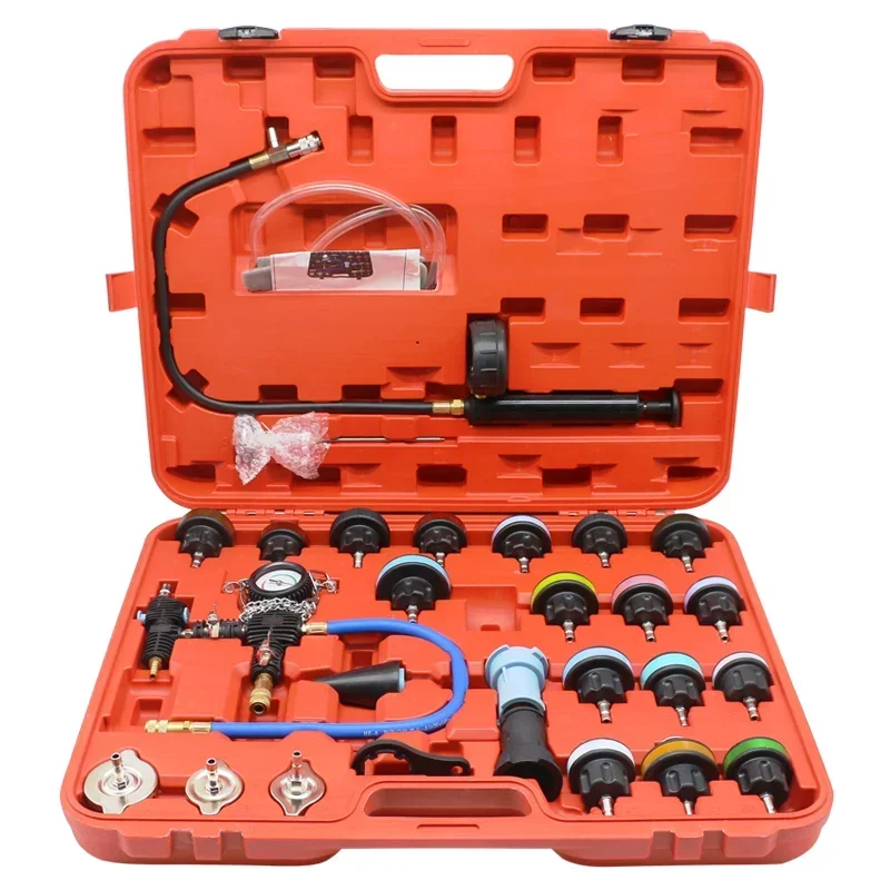 

28 sets of car water tank pressure leak detector cooling antifreeze filling replacement tool vacuum pressure detection table