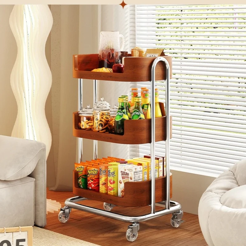 

Mid-Century Rolling Snack Cart Kitchen Multi-Tier Storage Trolley Living Room Side Table Vintage Fruit & Vegetable Rack