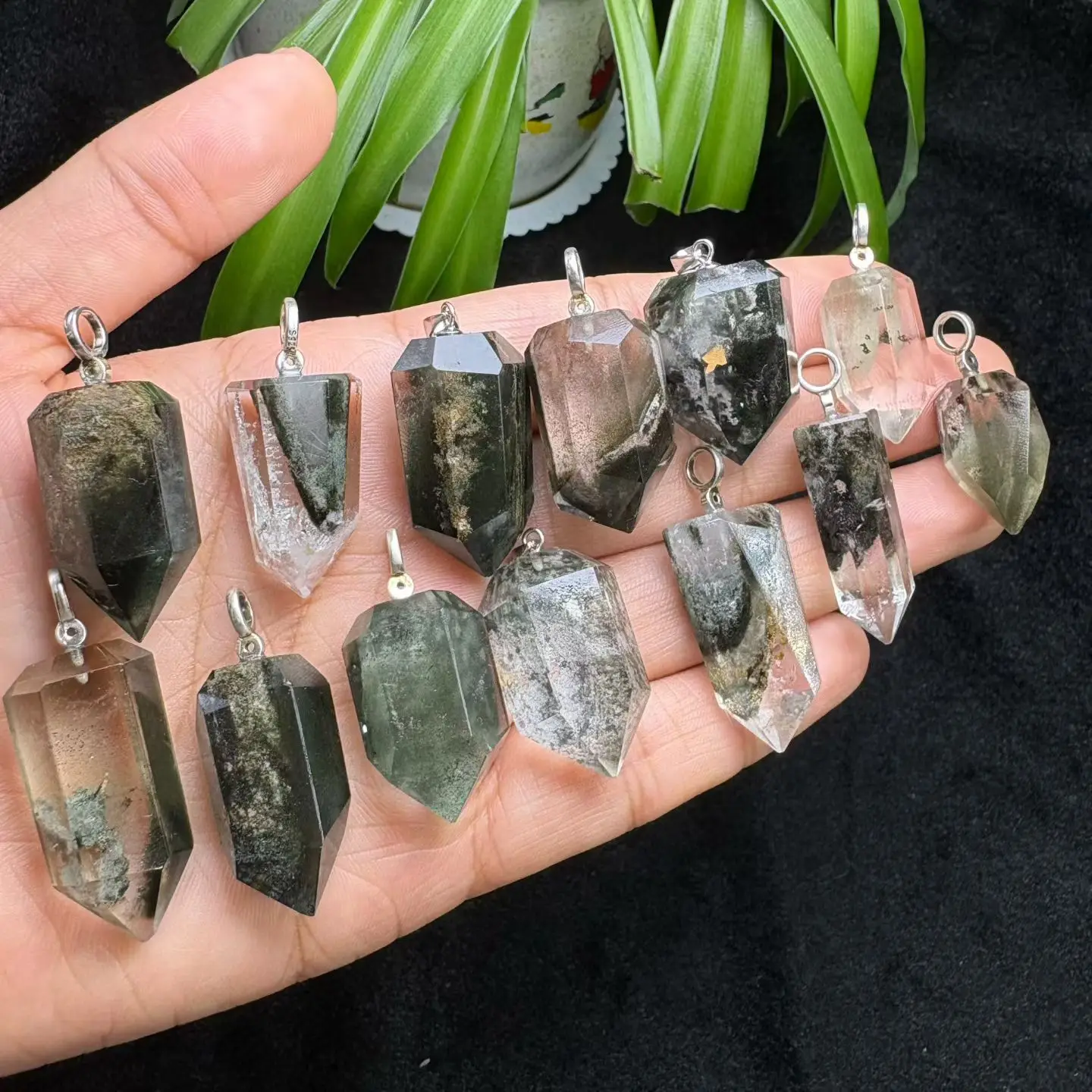 

1Pc Natural colorful Phantom Crystal Lodolite Point Pendant 925 Sterling Silver Reiki Healing Stone Jewelry Gift Women Men
