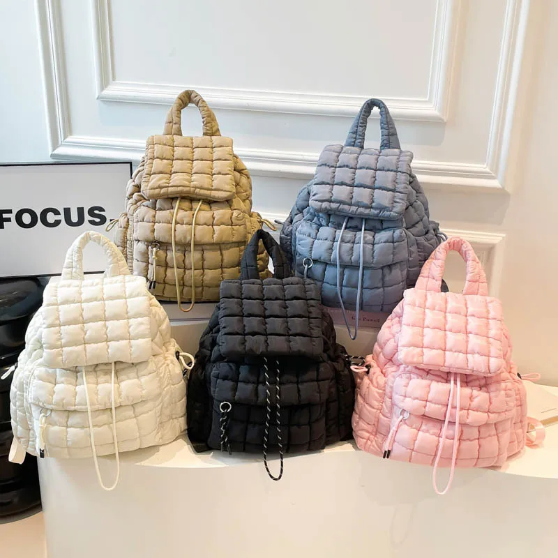 Fashion Quilted Padded Backpacks for Women Designer Soft Nylon Puffer Backpack for Girls Lightweight Travel Bag