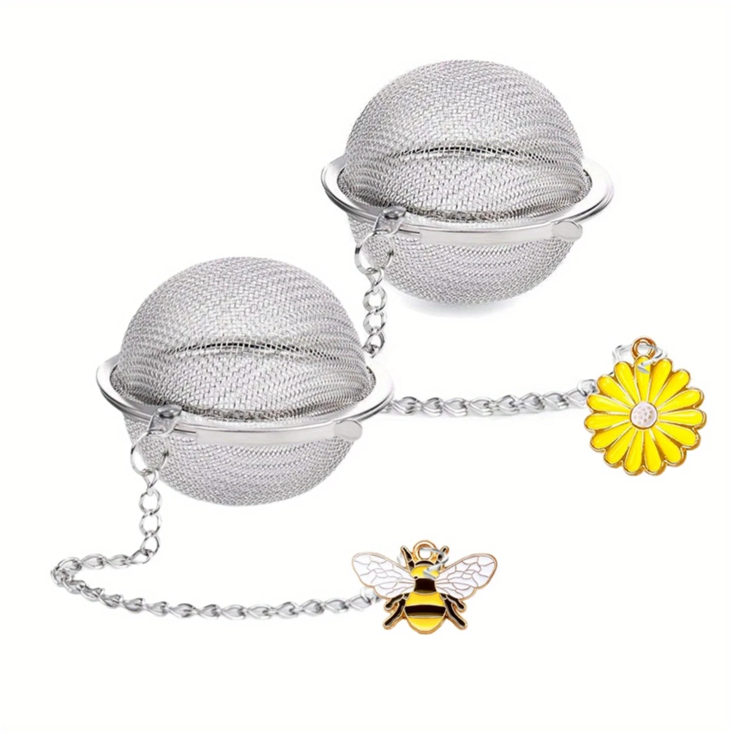 2pcs Stainless Steel Mesh Tea Ball Infusers - Spider Strainers, Flower Charm Pendant ,Tea Ball with Spider Pendant Tea Strainer