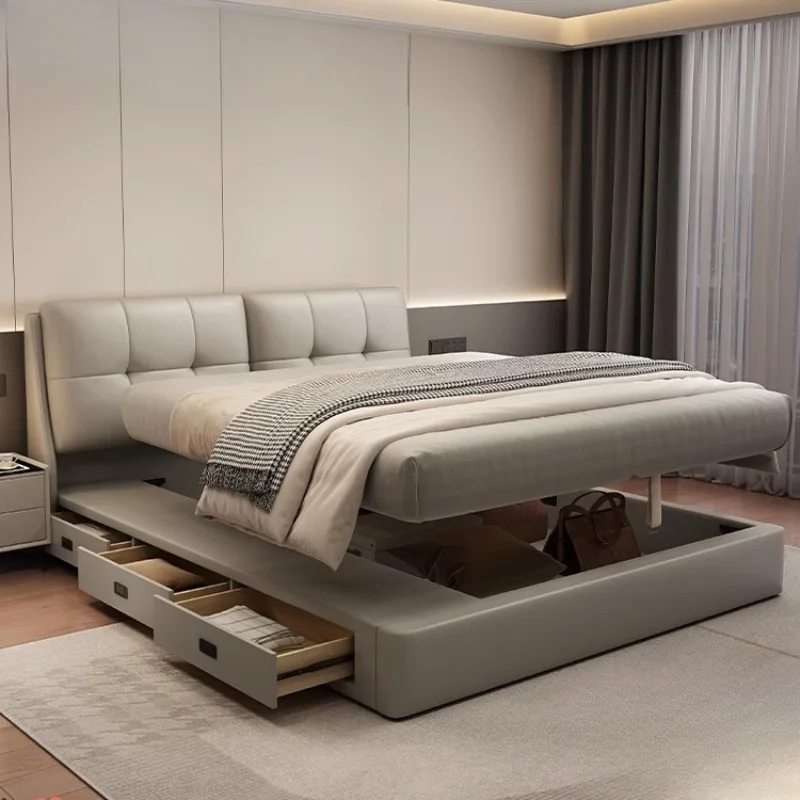 

Queen Storage Bed Bedroom King Size Double Modern Frame Bed Headboard Luxury Sleeping Camas De Dormitorio Home Accessories