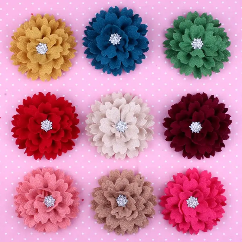 10pcs 3.6" Artificial Headband Flowers Fabric Hair Flowers With Rhinestone Button Lace trim patch applique lace fabric Wedding