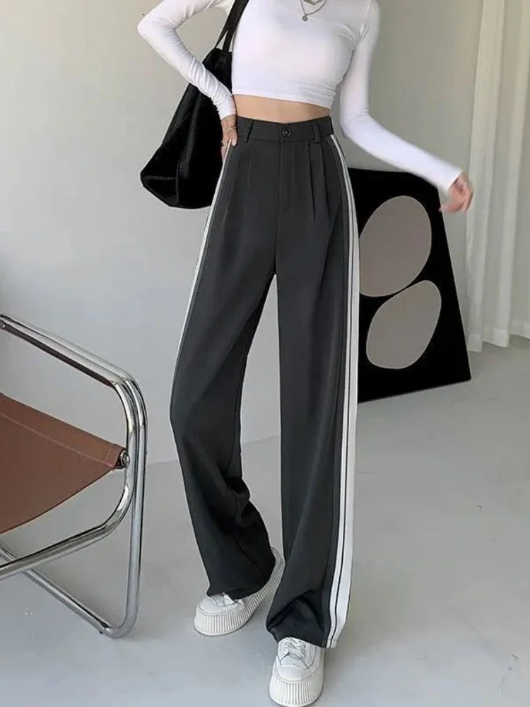 سراويل تقليدية للسيدات تصميم كلاسيكي بسيط مخطط جانبي ريترو أساسي صيفي كل مباراة ملابس الشارع الشهير مكتب السيدات Ulzzang Ins بنطلون