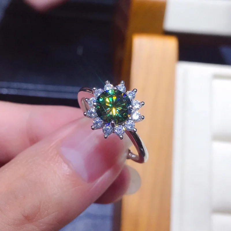 American imported imitation blue-green zirconium women's 925 sterling silver ring - fashionable and elegant women's jewelry