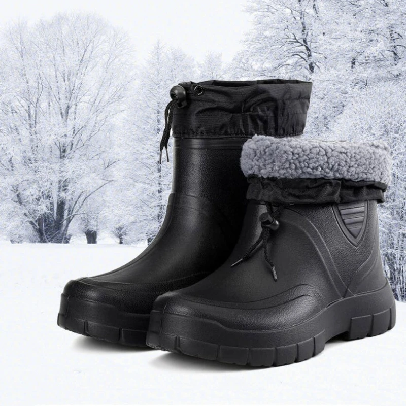 

Men's Rain Boots Fashion Middle Tube Waterproof Work Boots Men Non Slip Fishing Boots for Men Winter Windproof Warm Rain Shoes