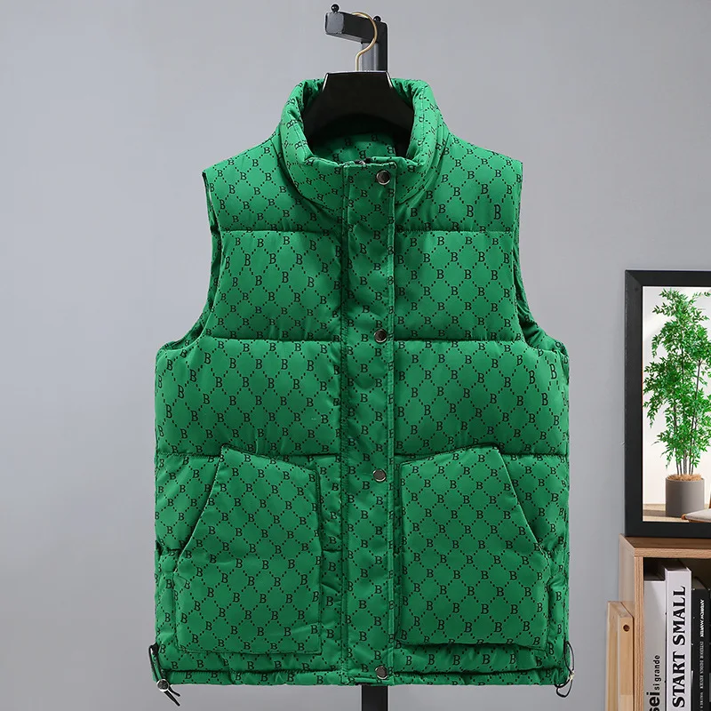 Letter Pattern Men\'s Down Vest Autumn Winter Sleeveless Coat Fashion Cotton-Padded Vest Jackets Men Warm  Waistcoats Clothing