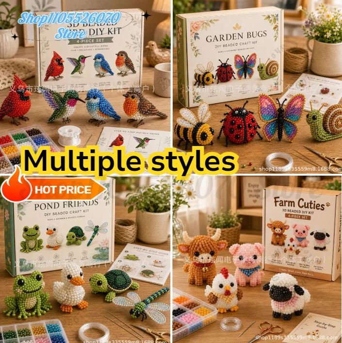 Cute Farm Animal Bead Craft Kit Diy 3d Beaded Ornament Set Perfect For Home Decor Keychains & Gift Giving Easy Craft For Kids