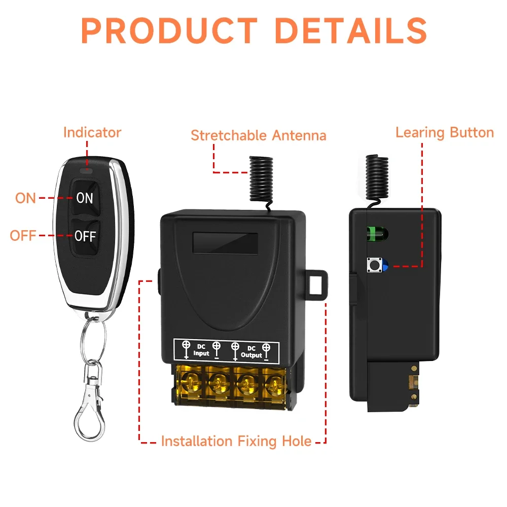30A DC 9-72V 433Mhz Wireless Remote Control Switch RF433Mhz Relay Receiver For Motors Water Pumps Lights Switch